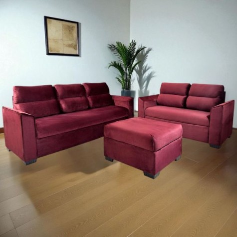 SOFA PIRIBEBUY 3L + 2L + PUFF Bordo